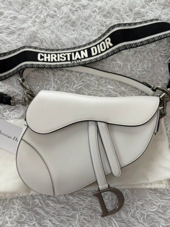 Dior Handbags - Christian Dior White Calfskin Saddle Bag